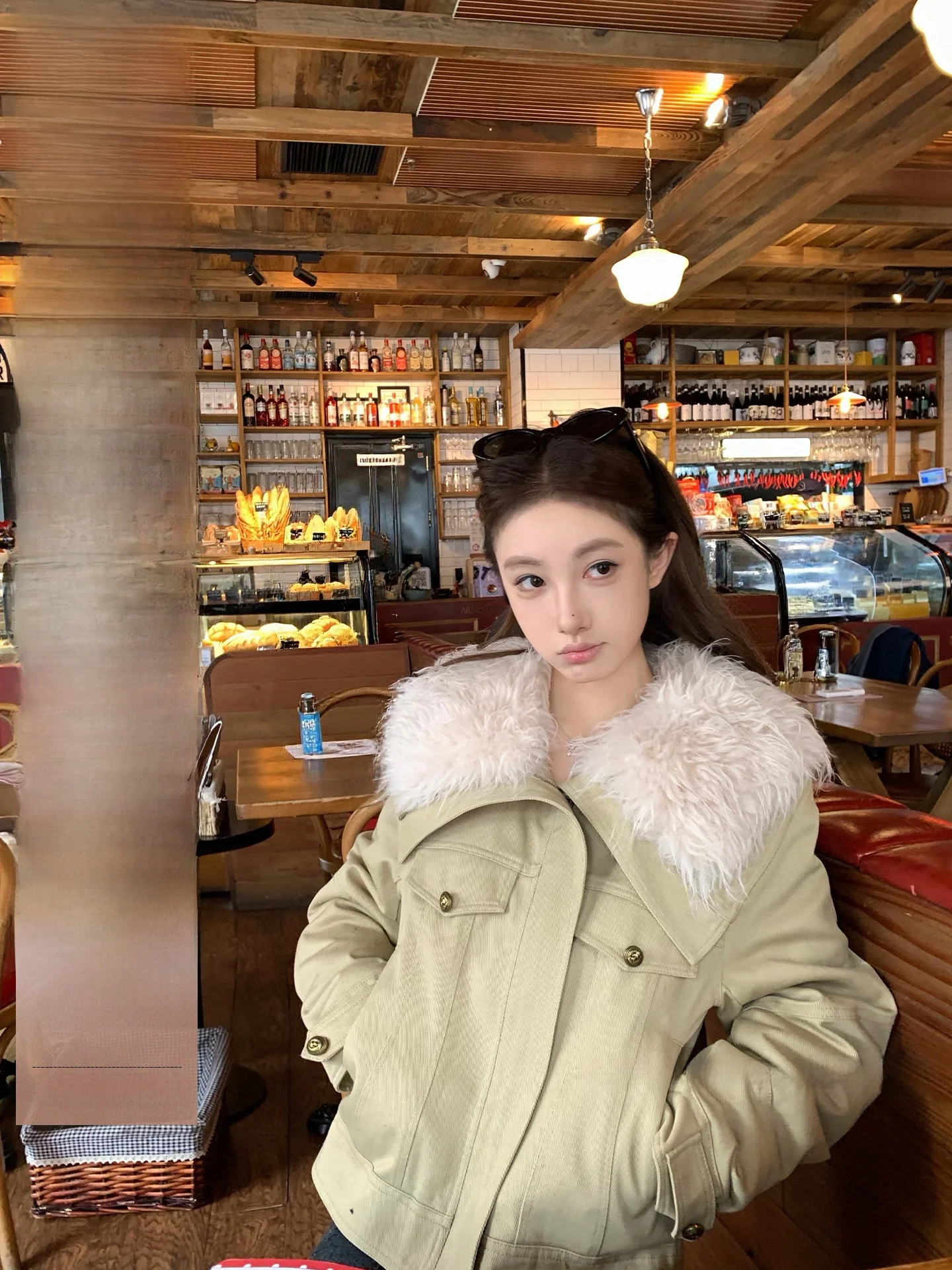 

Retro London S Chestnut a Women's Denim Jaet with Du down Inner Sve And Fur Collar Casual Loose Fit Cotton