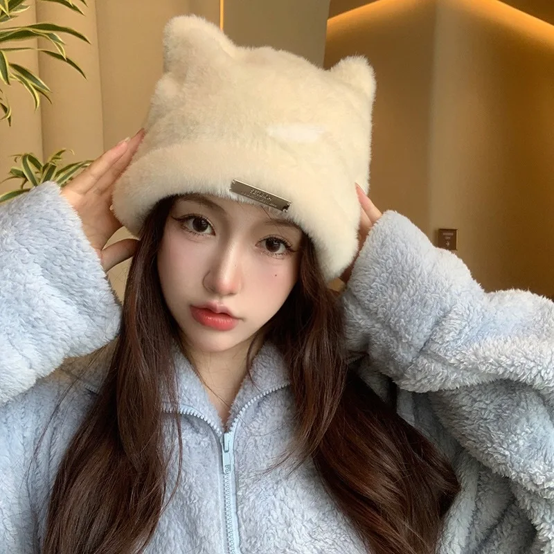 Cat Ears Hat Womens Winter Warm Imitation Mink Hair Pullover Hats Women Outdoor Beanies Hat