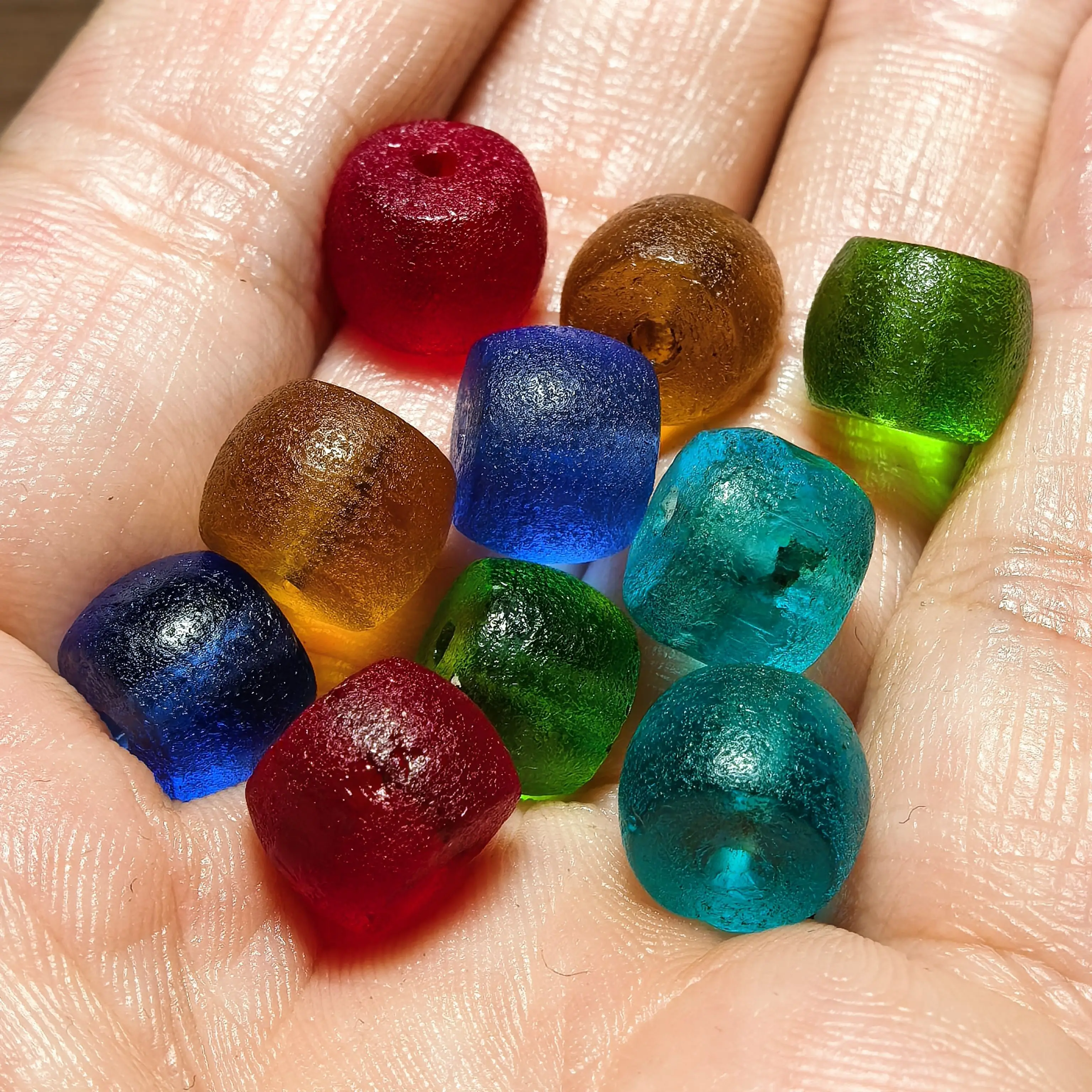 (10 pieces) Wenwan ancient beads Nepal return old-fashioned pulp multi-colored and colorful old glazed old beads 10 * 8mm