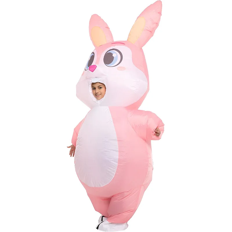 Traje inflable de conejo para adultos, disfraz de conejito para chico, ropa de Pascua, uniforme de actuación en escenario para niños y niñas, regalo de cumpleaños