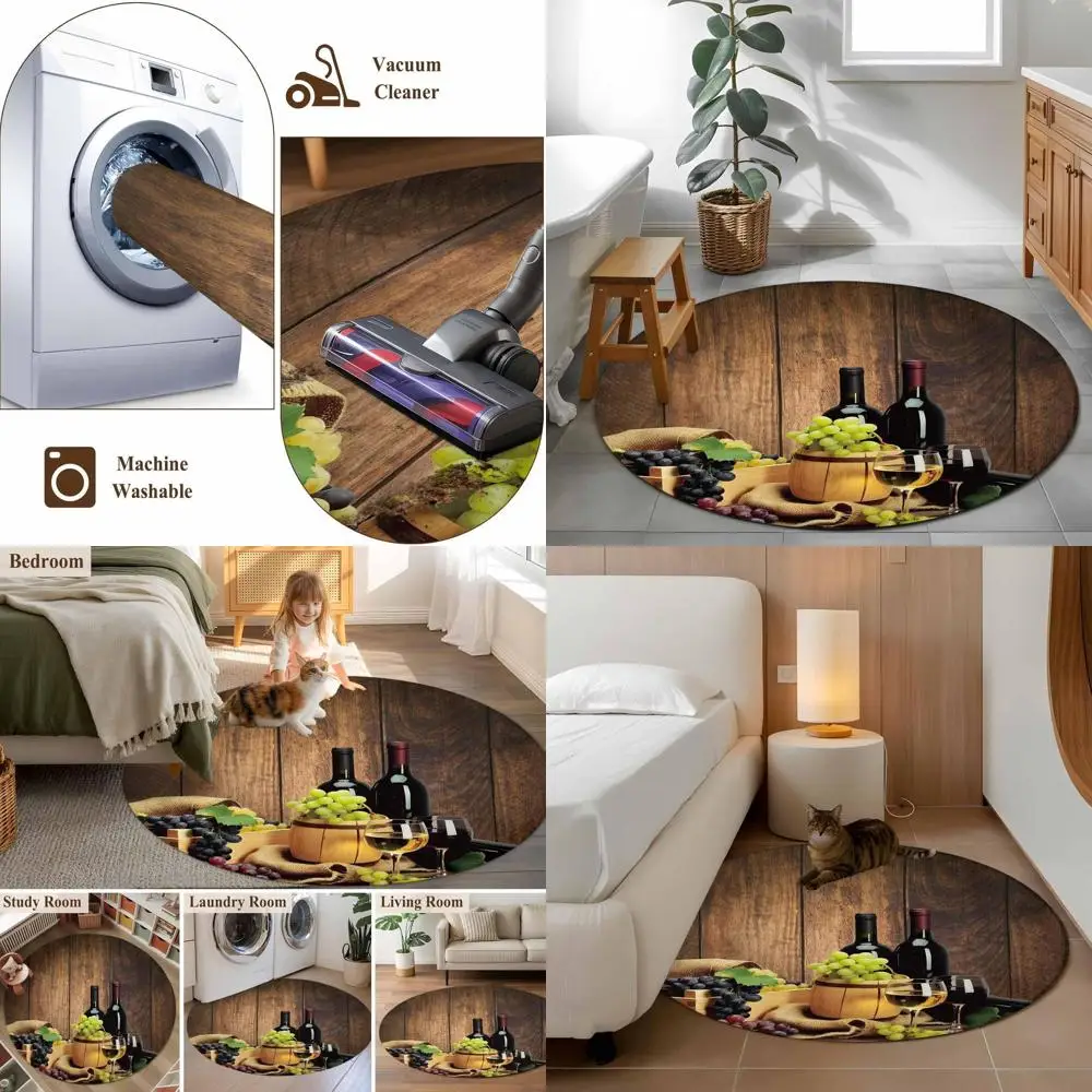 

Круглый ковер 4 фута - цвет виноградного зеленого вина, нескользящий, для использования в помещении, подходит для гостиной, столовой, спальни, детской, винтажный коричневый под дерево