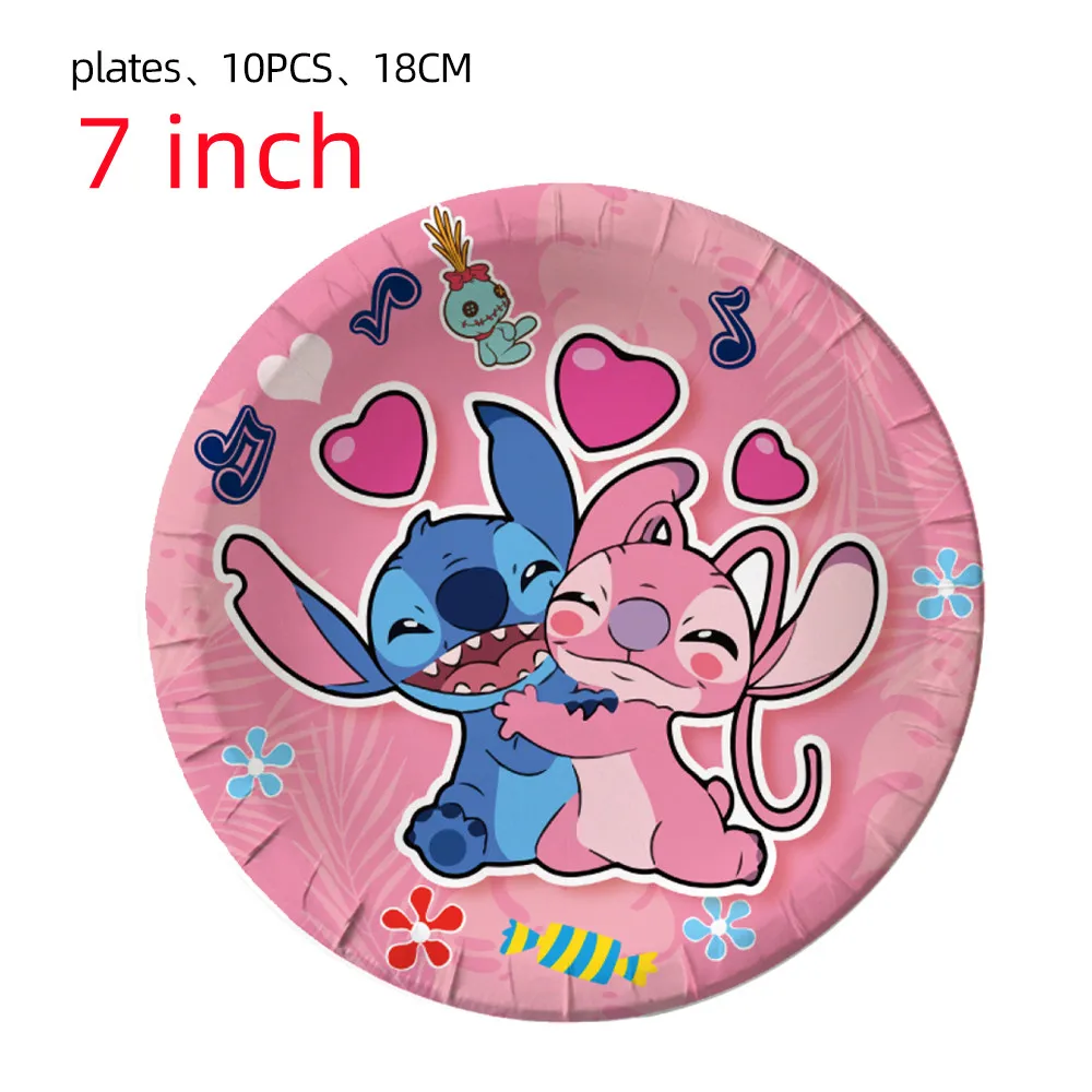 Disney Stitch Disposable Party Supplies Pink Angel Paper Tableware Cups Plates Napkin Baby Shower DIY Birthday Party Decorations