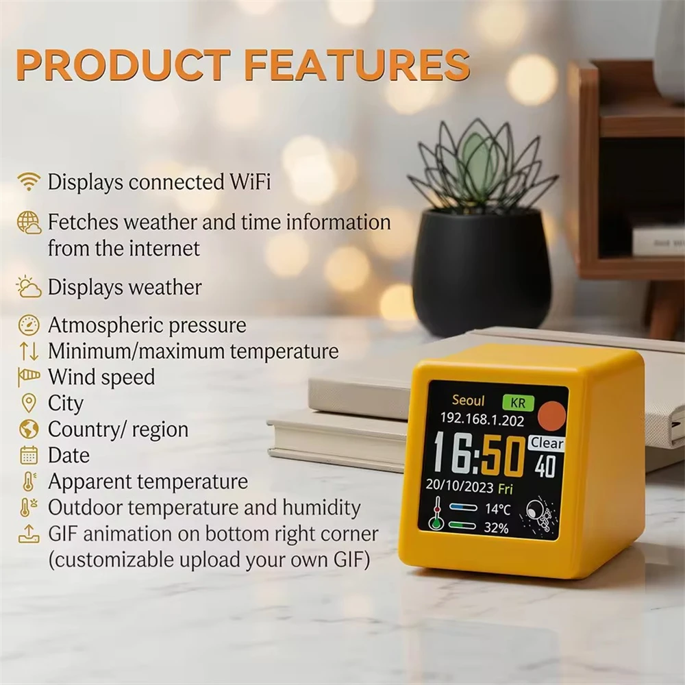 Cheap Smart gift Desktop Bed Clock WiFi Weather Forecast Station photo Album with Gif Animation Tech Gif