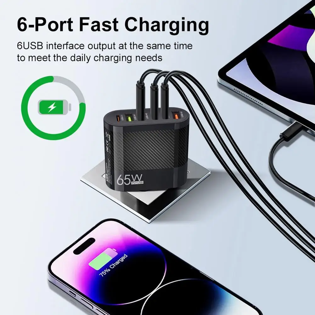 Carregador seguro portátil de alta qualidade, plugue ue, carregador rápido com 3usb, 3 interfaces tipo c, ideal para viagens, carregamento de escritório doméstico