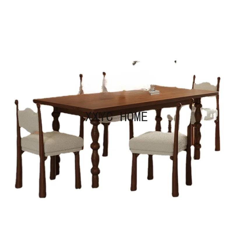 

Набор обеденных столов и стульев из массива дерева, Прямоугольный Обеденный стол в скандинавском стиле для маленькой квартиры, французский винтажный обеденный стол