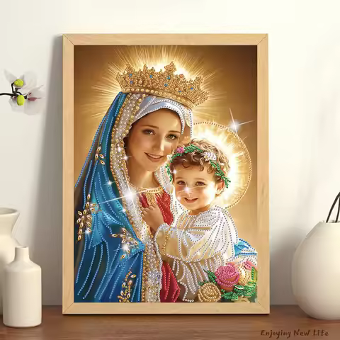 Virgin Mary Partial DIY 5D Special Shaped Drill Diamond Painting Gem Art for Adults/Beginners Gift Idea Home Decor 11.81x15.75in