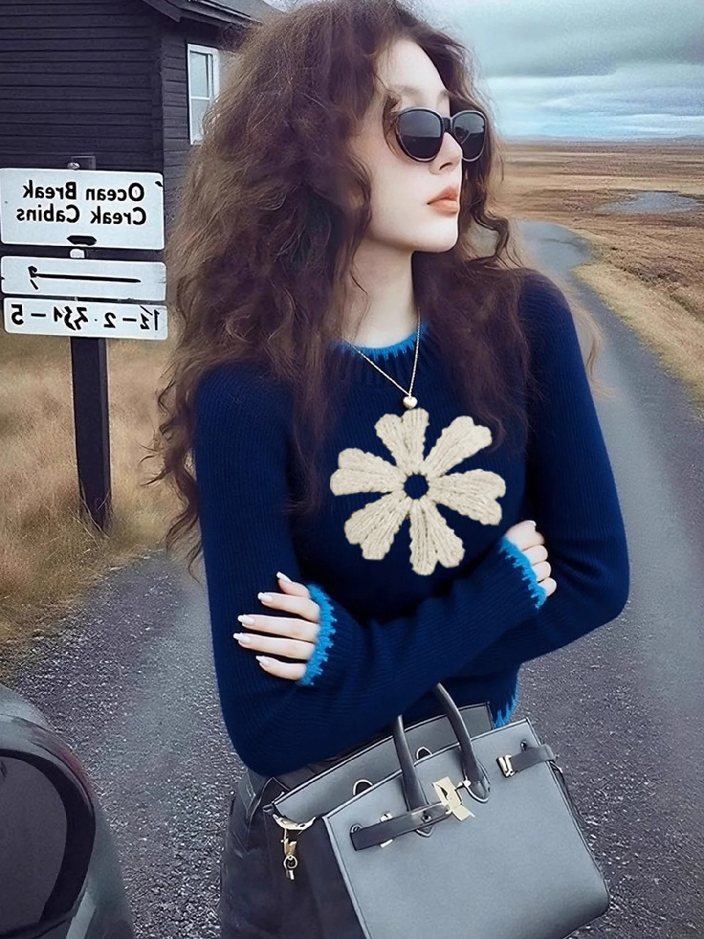 

Зимний вязаный свитер Thiened Long Sve round Ne, женский свободный крой, цветная блузка в стиле ретро, удобный повседневный топ