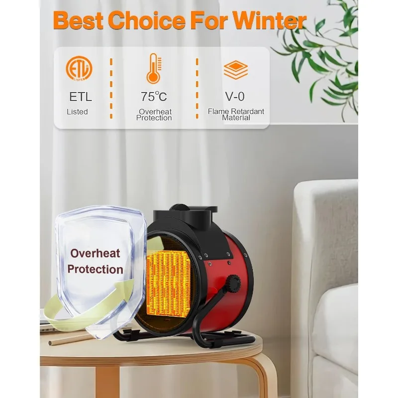 Portable Ceramic Electric Heater Thermostat Air Heater Radiator Room Fast Heating Automatic Shut Off Safety Function 2000W 3000W