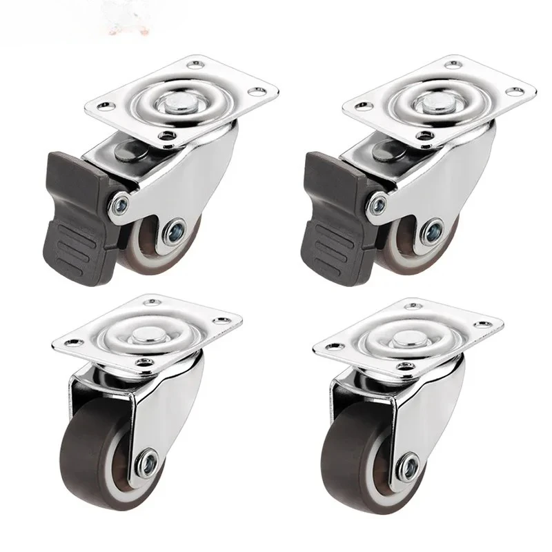 4PCS Furniture Casters Wheels TPR Soft Rubber Swivel Caster Silver Roller Wheel With Brake For Platform Trolley Chair