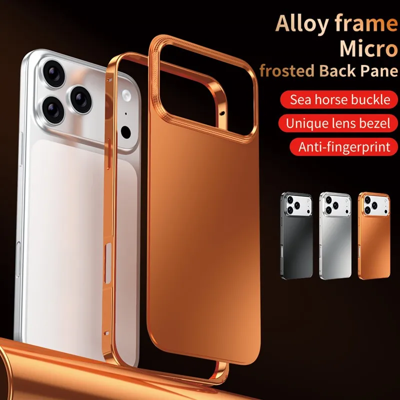 

2 in 1 Alloy Bumper Matte Back Cover For iPhone 14 15 16 17 Pro Max Air Luxury Metal Button Camera Protection Ultra Thin Case