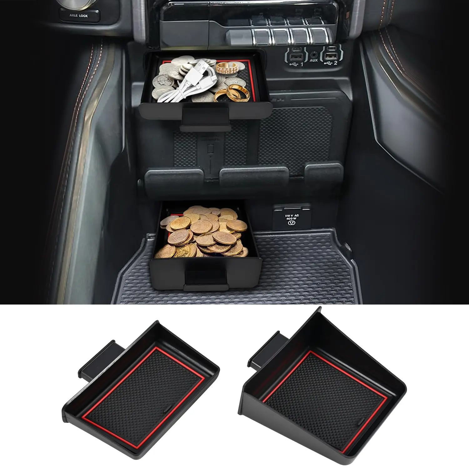 

Storage Drawer Tray Dedicated Center Console Organizer Steering Wheel Storage Compartment For Dodge Ram 1500 2500 3500 2019-2026