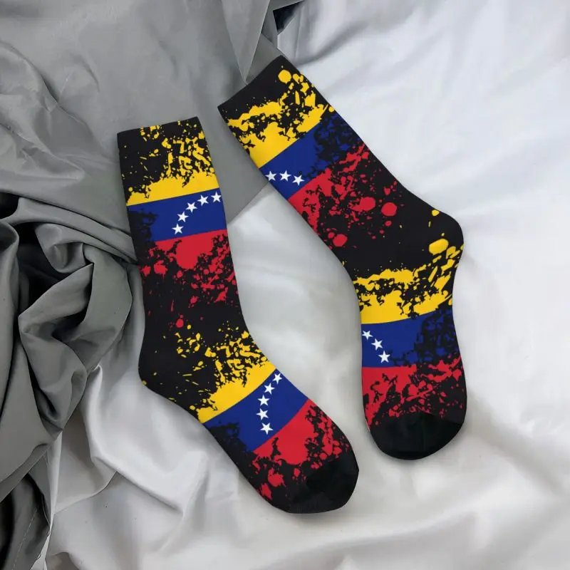 Cute Venezuela Flag Ink Splatter Socks Men Women Warm 3D Printed Bolivarian Republic of Venezuela Sports Football Crew Socks