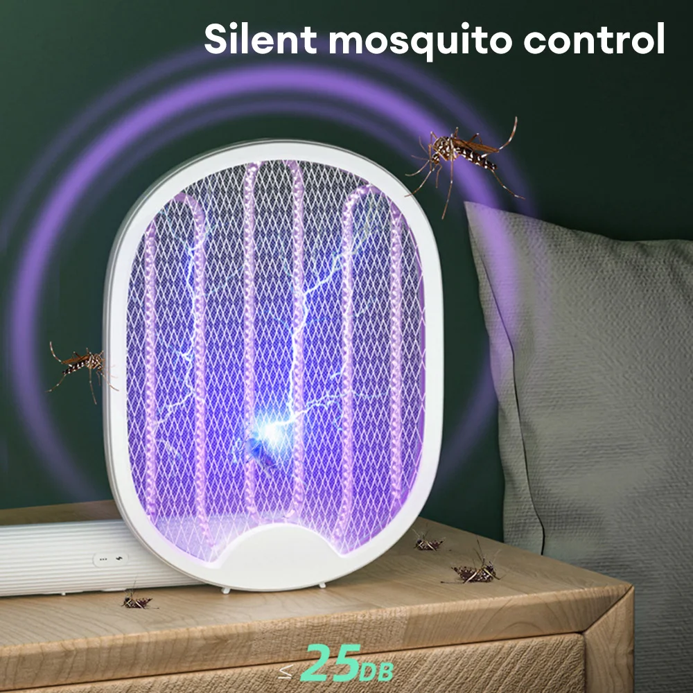 Opvouwbare Elektrische Muggenmoordenaar Vlieg Swatter Trap Usb Oplaadbare Muggenracket Insectenmoordenaar Met UV-Licht Bug Zapper 3000V