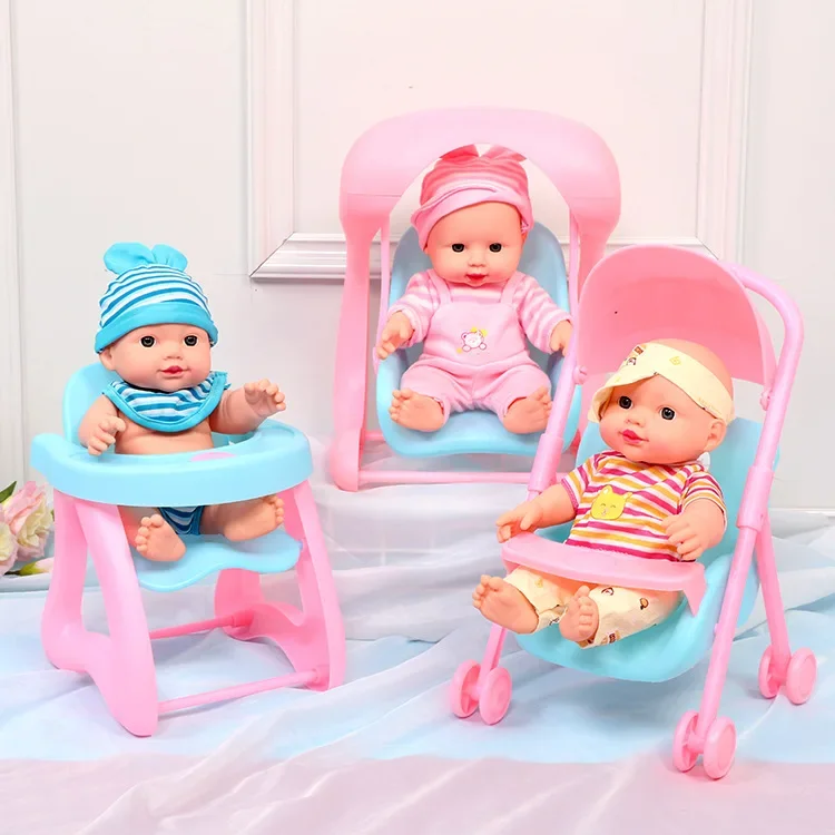 30cm Simulation doll Baby Doll Movable Figures Fashion Dolls cute Baby LED Light and music high chair Play house Toys Kids gift