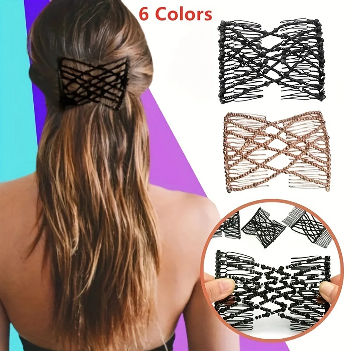 6pcs Fashion Beaded Double Comb Elastic Bobby Pin New Hair Comb Bun Ponytail Variable Hair Tray Insert Comb Hair Accessories