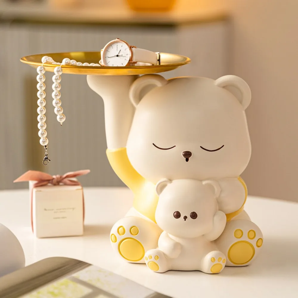 

Light Luxury Hugging Bear Sculpture Entryway Key Storage Tray Living Room Decoration Resin Desktop Ornament Home Decor Statue