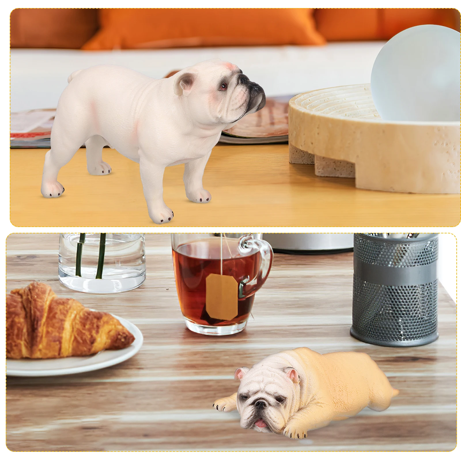 

2pcs Dog Statue Set Bulldog Figure Premium Plastic Animal For Home Decor Desktop Educational Gift