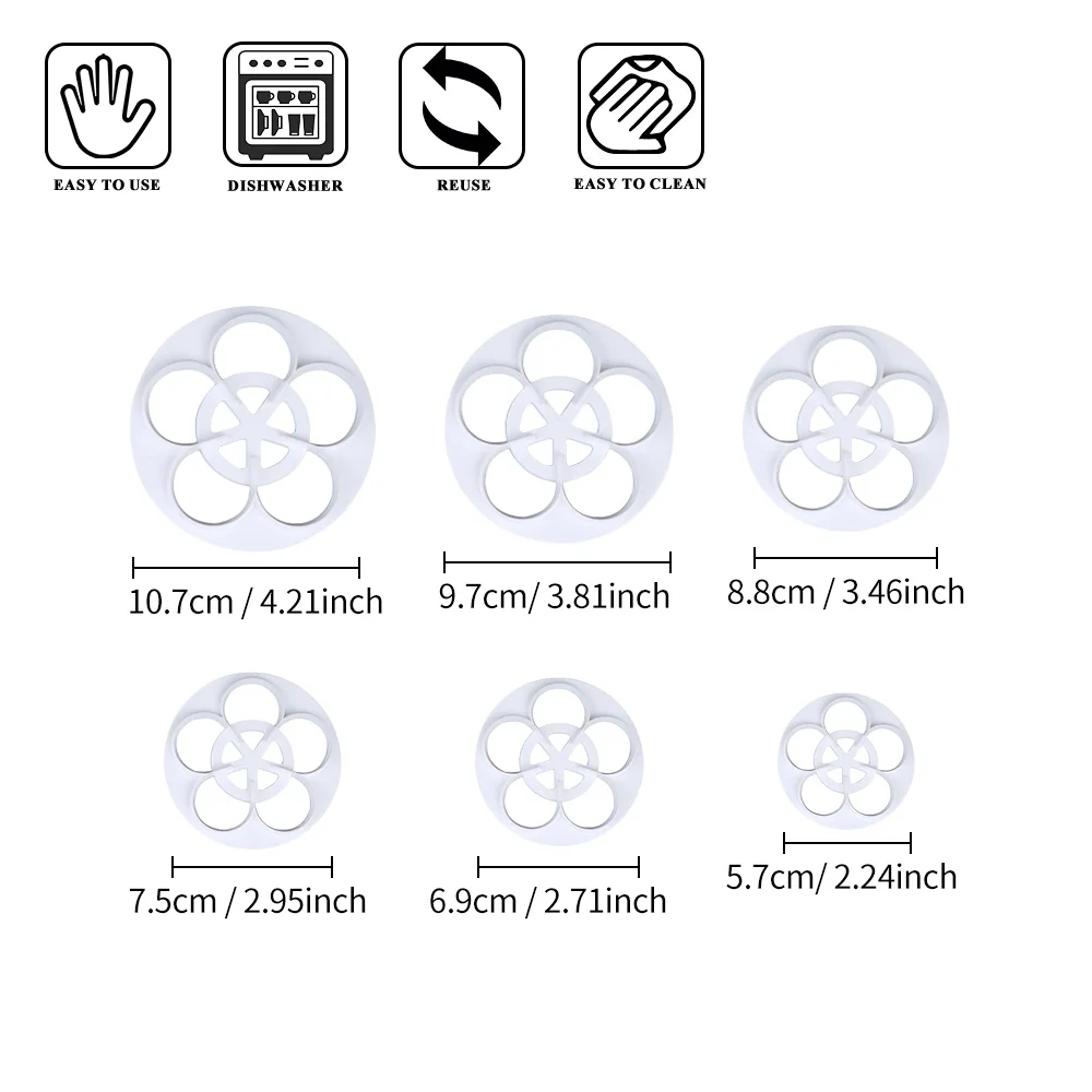 6PCS Flower Shape Fondant Cutters DIY 5-Petal Flower Tools Flower Shape Cookie Cutters Easy Fondant Rose,Clay Rose Tool