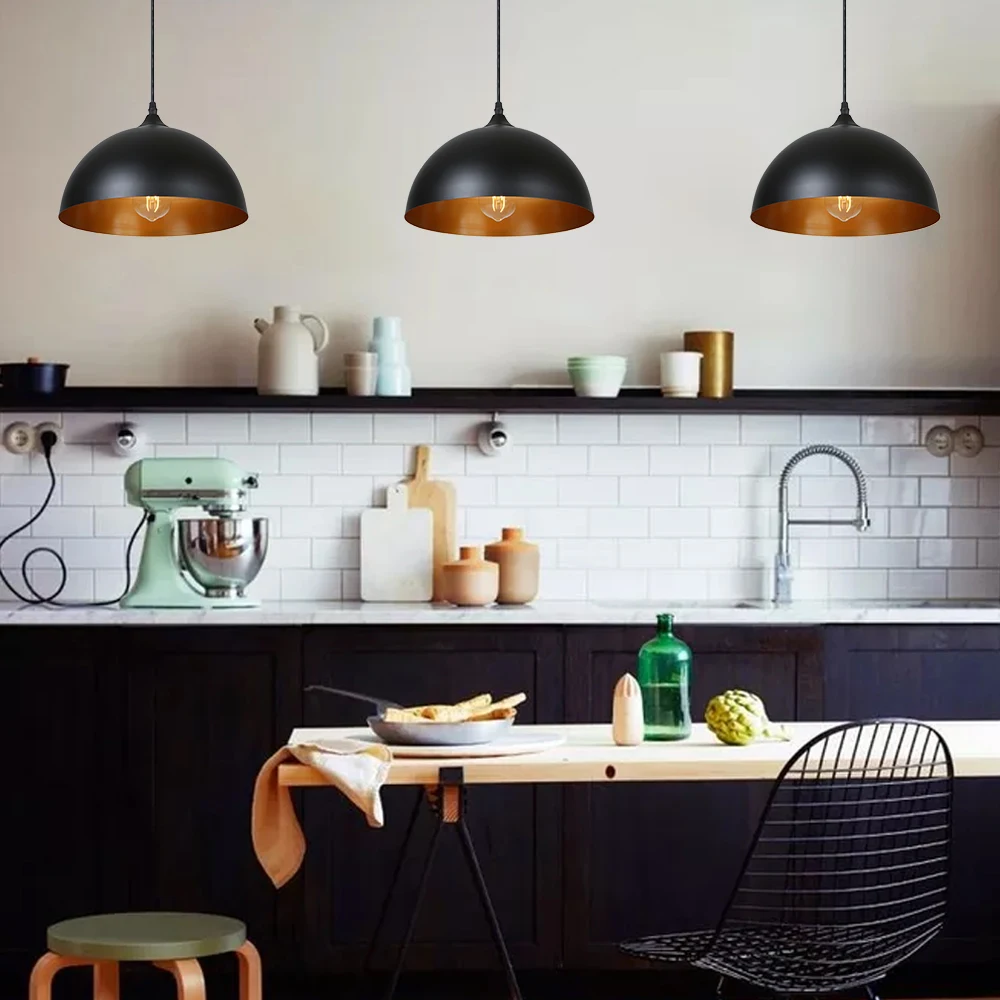 Metal Pendants Light 2 Pack AC110V-120V  Black Lampshades Industrial Hanging Ceiling Lamp E26 Base for Kitchen Dining Living