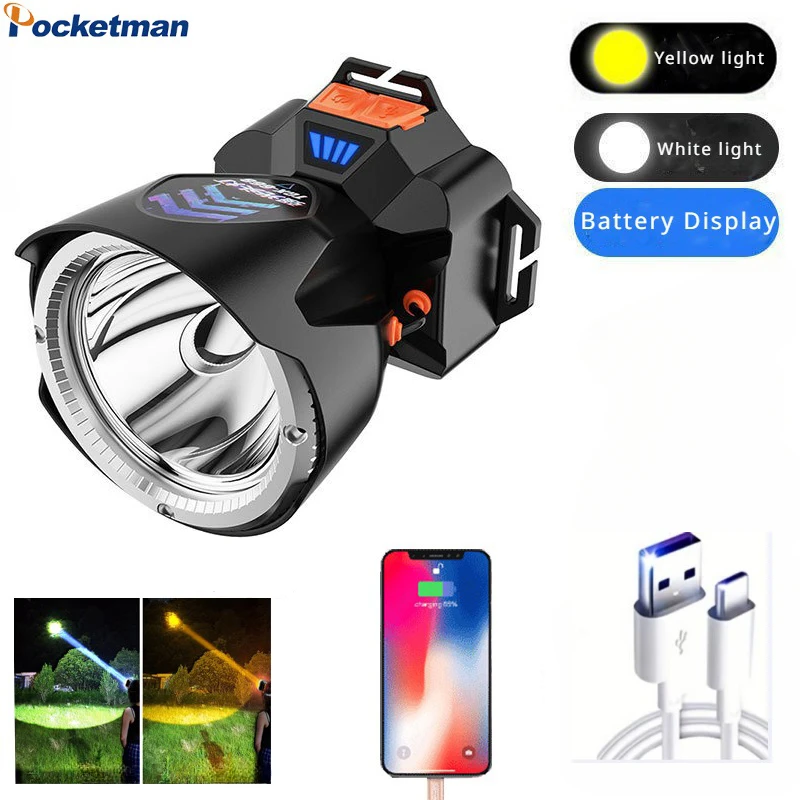 

Induction LED Handlamp Strong Light Power Display Rechargeable Headlamp Outdoor Emergency Night Fishing Head Lamp Lantern