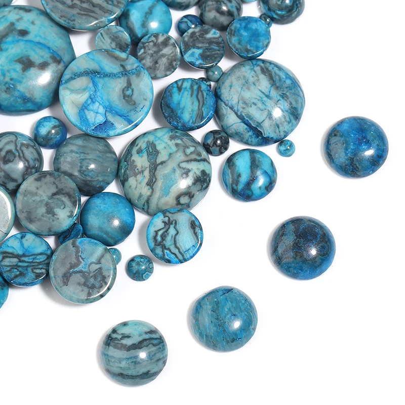 6-25cm kamień naturalny Cabochon do tworzenia biżuterii niebieska tętnienie okrągły płaski tył luźne koraliki Cabochon DIY pierścionek kolczyki akcesoria
