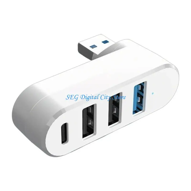 U75B 4 Port USB Hub USB Splitter Powered Data Port 180° Degree Rotatable USB Extender for PC Keyboards Laptop Printer Mouse