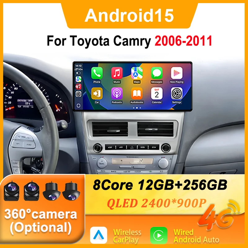 GPS Multimidia Video Car Radio Android 15 Player Android Auto Carplay Stereo12.3 Inch for Toyota Camry 2006-2011 WIFI Bluetooth