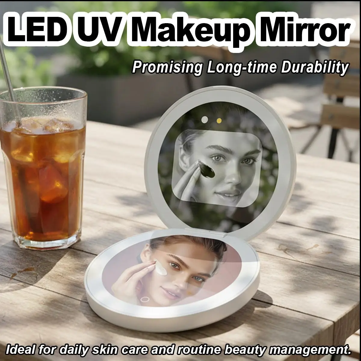 Sunscreen UV Mirror Rechargeable Compact Magnifying Handheld Foldable Pocket Makeup Beauty Cosmetic Screen Gift Art Room Home