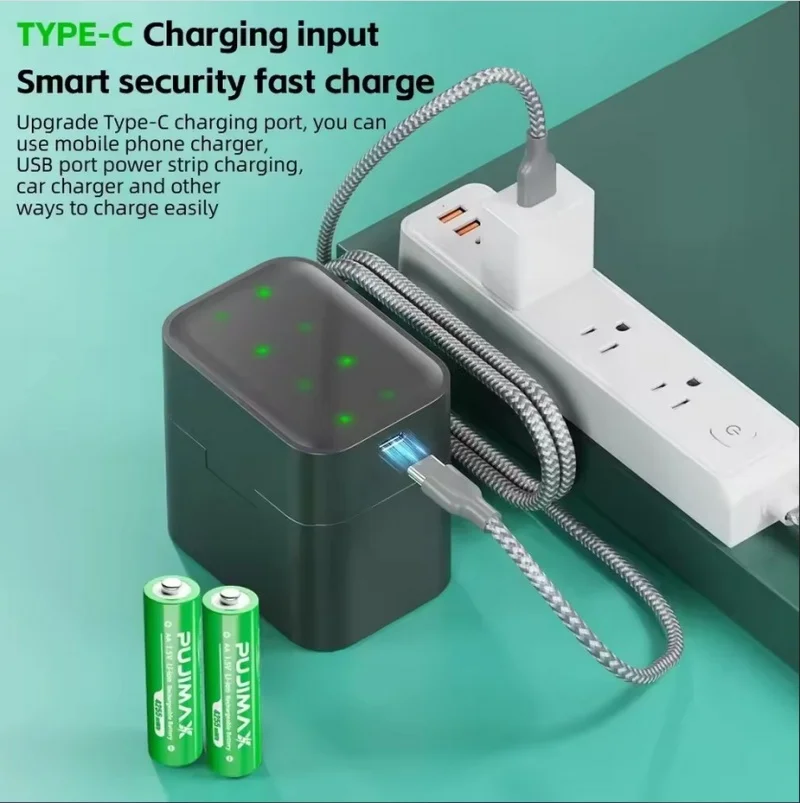 8-Slot Rapid Charger for AA/AAA 3600mWh Lithium-Ion Rechargeable Batteries,1.5V Fast USB Battery Charger Box
