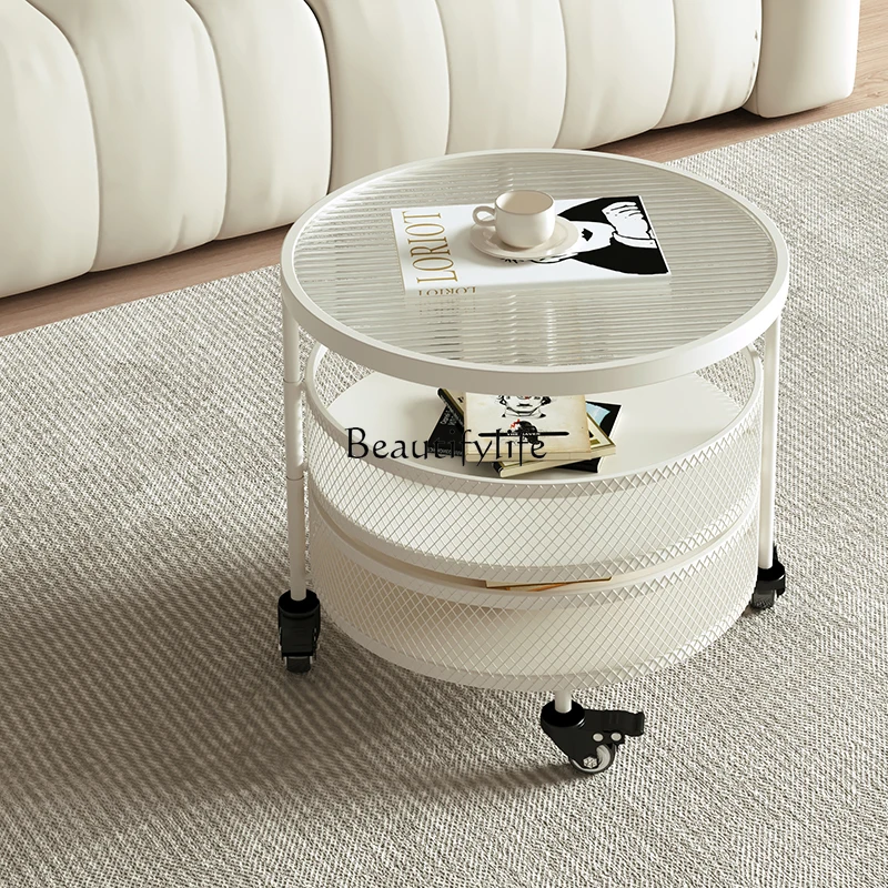 

Cream wind living room coffee table household small apartment three-layer movable small corner table