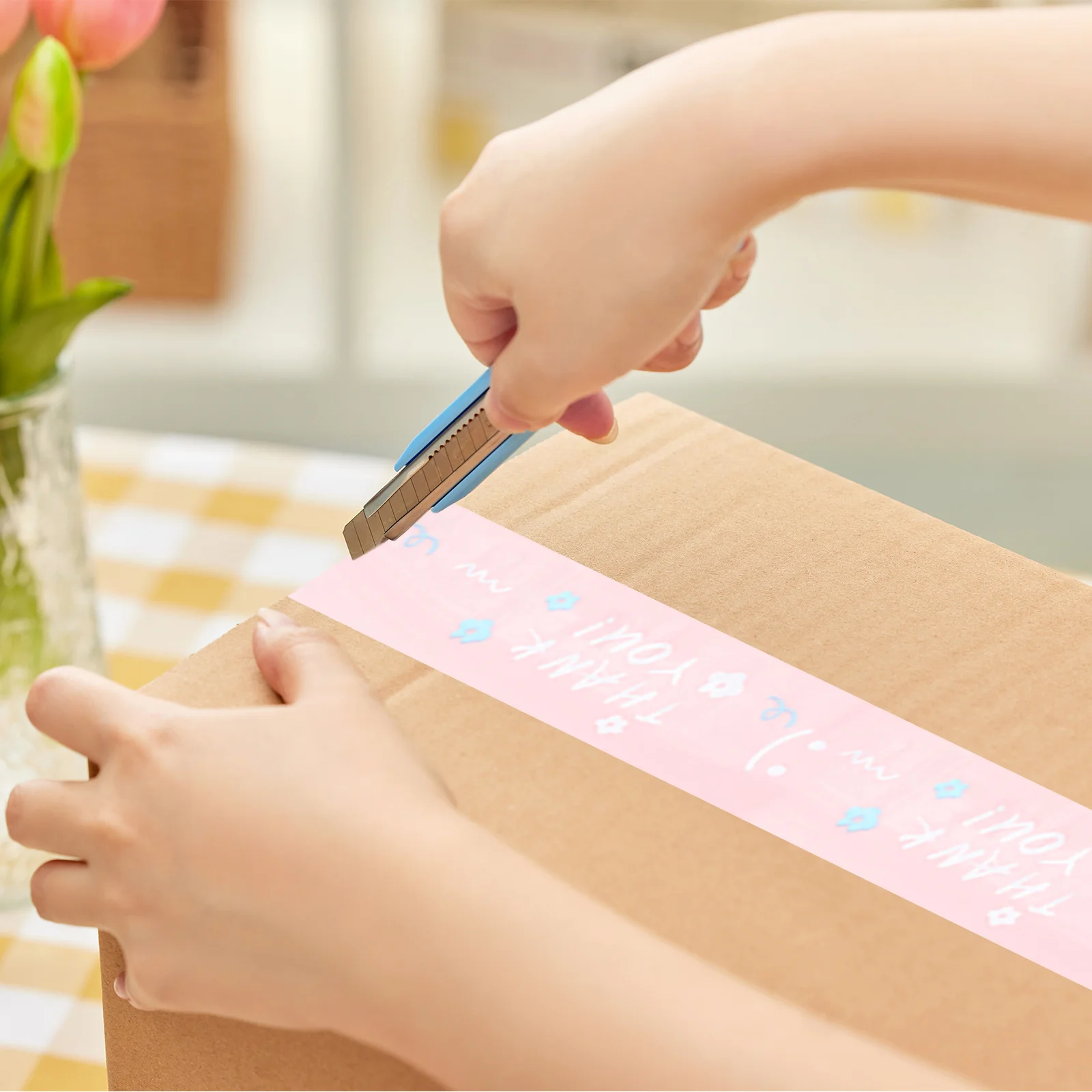 Boîte de scellage adhésive forte avec ruban de remerciement, expédition décorative, cadeaux pour petites entreprises, sacs de courses à emporter