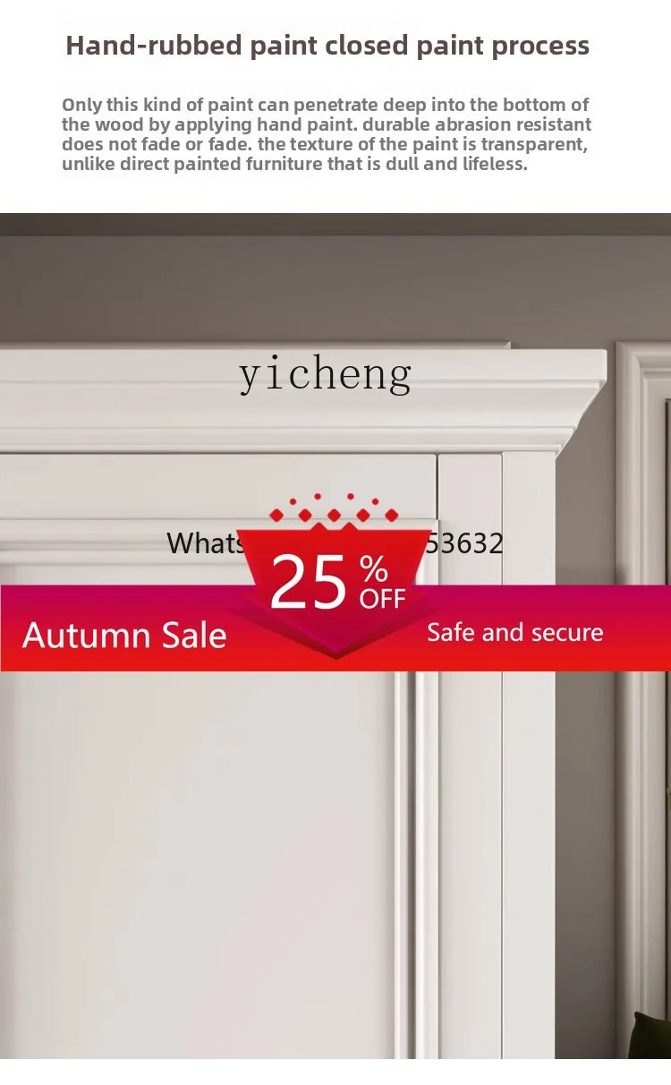 

ZZ Solid Wood Three-Door Wardrobe Bedroom White Pure Solid Wood