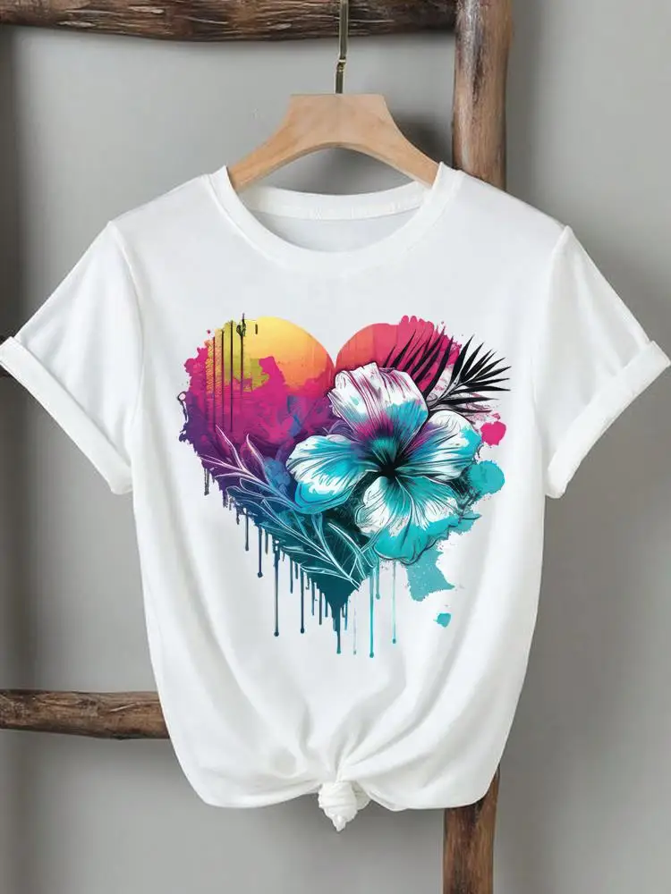 

Love Heart Flower Floral 90s Women Lady Tshirts Printed Fashion Casual Tee Short Sleeve Graphic T Top Clothing Printing T-Shirt