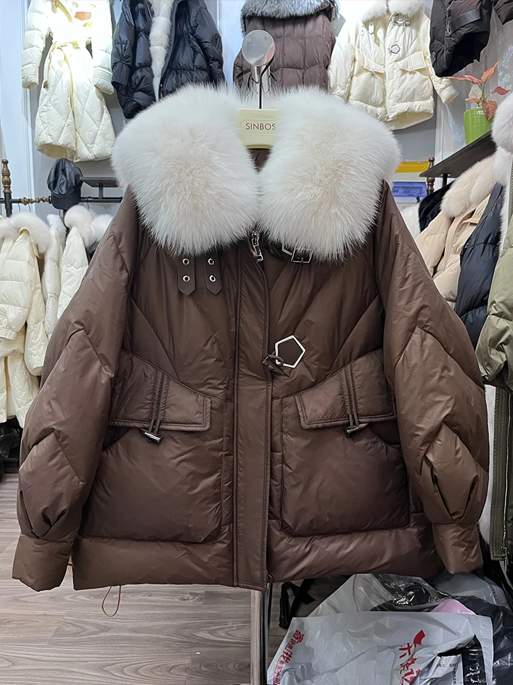 

New Women Winter Warm Natural Real Fox Fur Collar Goose Down Jackets Puffer Jackets