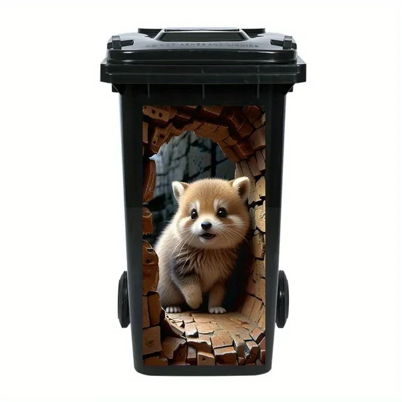 1pc 3D Animal Simulation Self-Adhesive Waterproof Outdoor Rubbish Bin Decal - Kitchen Garbage Can Wall Door Window Decoration