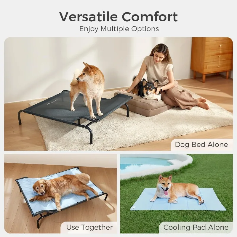 Elevated Dog Bed - Original Headrest Design | Frame with Breathable Mesh & Non-Slip Feet | Elevated Hammock Bed