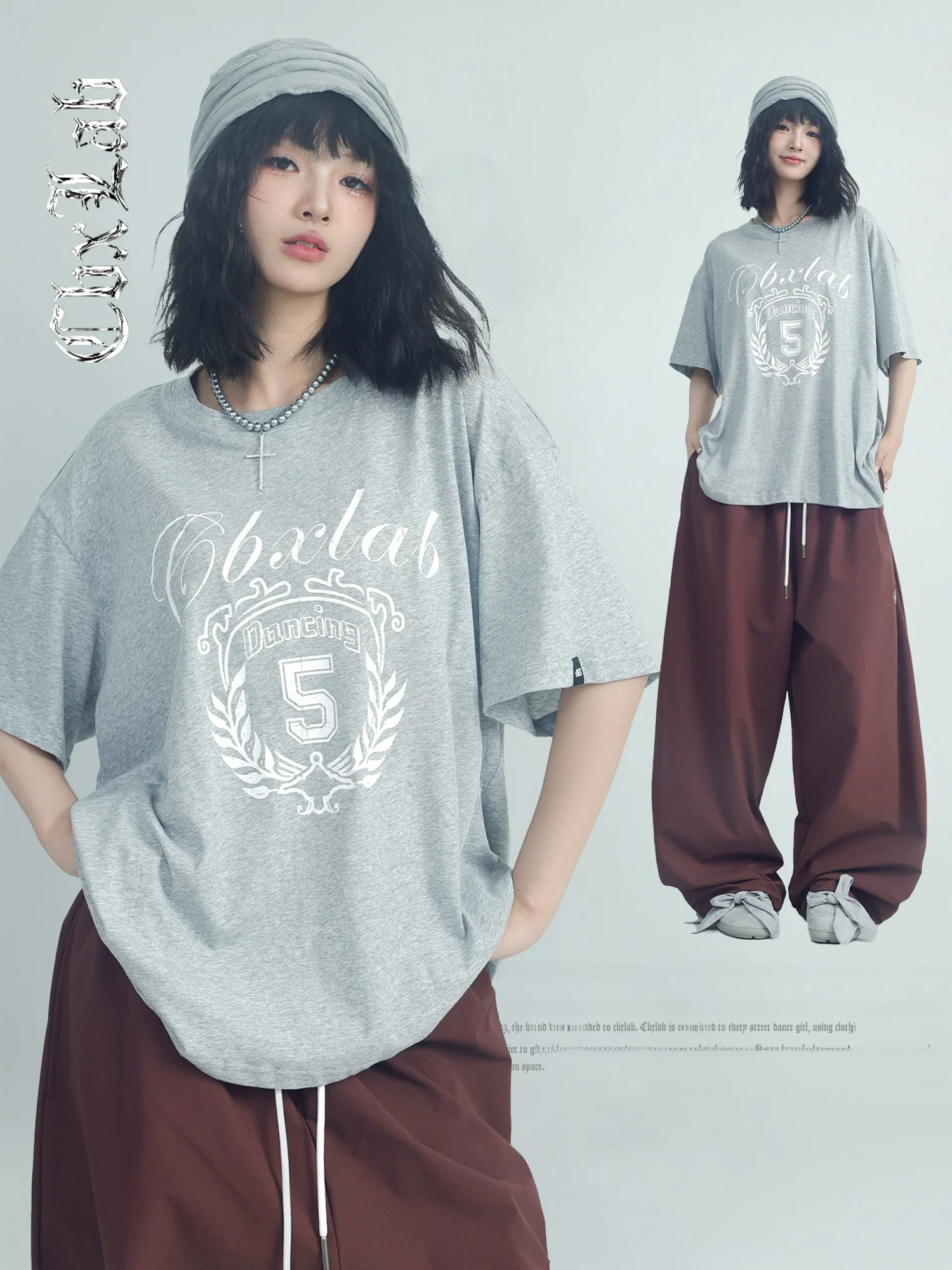 

CBXLAB Летняя хлопковая драпированная футболка для ленивых уличных танцев, повседневная свободная посадка ort Sve round Ne Print Cool Feeling