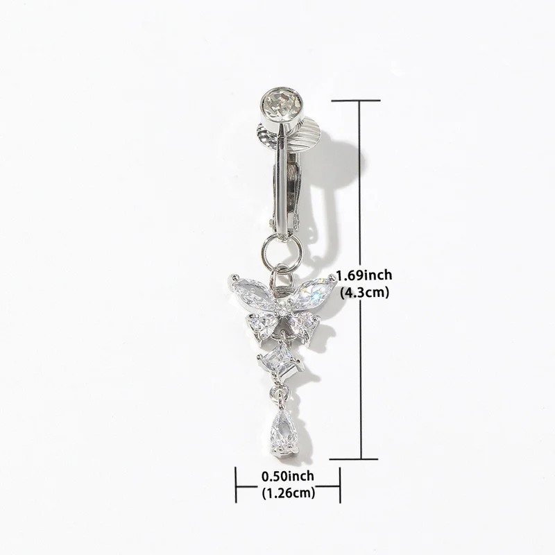 

EVISPOL Clip On Belly Button Ring Butterfly Shape Zircon Fake Belly Piercing Umbilical Navel Body Jewelry Trendy Fashion Style