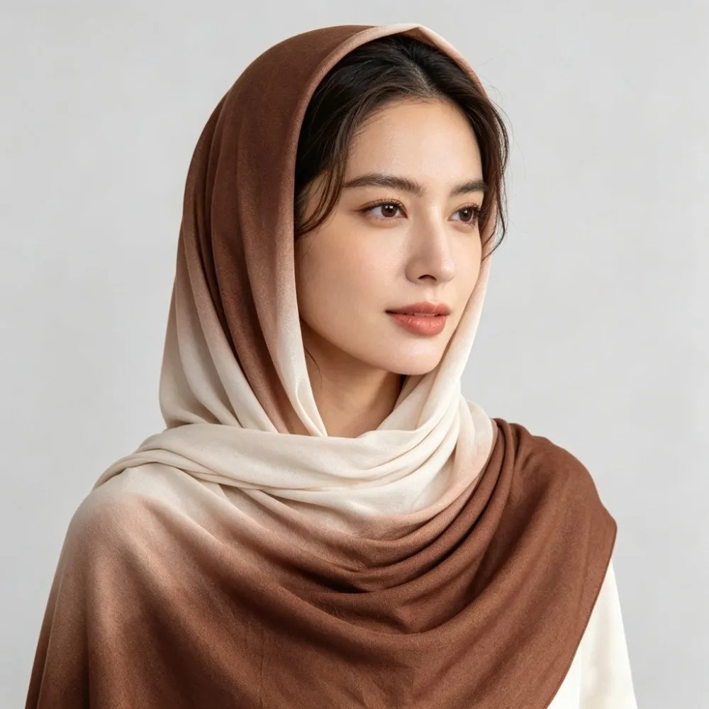 

Soft Texture Muslim Hijab Scarf Lightweight Material Gradient Design Lightweight Head Cover Stylish Print Luxury Style