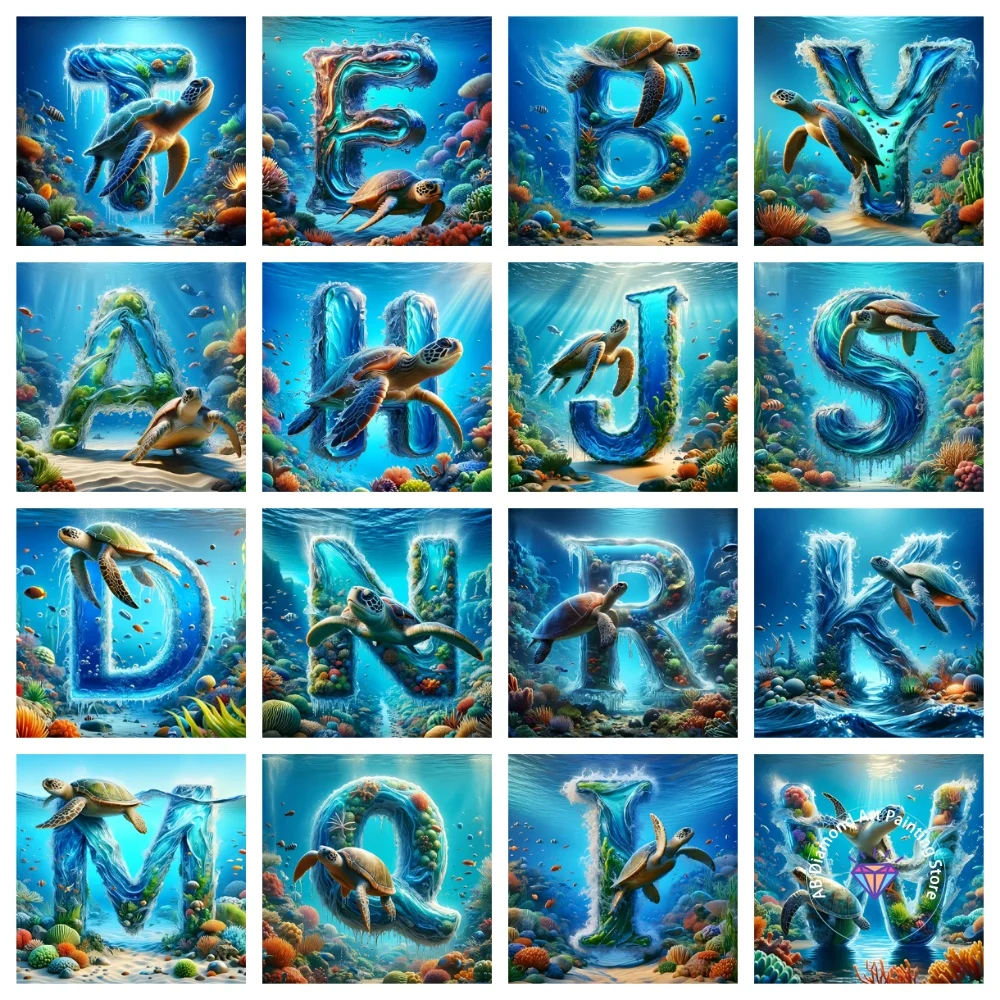 

Turtle Letter AB Diamond Painting Kit Square Round Diamond 5D DIY Sea Coral Mosaic Handmade Art Adult Exquisite Gift Home Decor