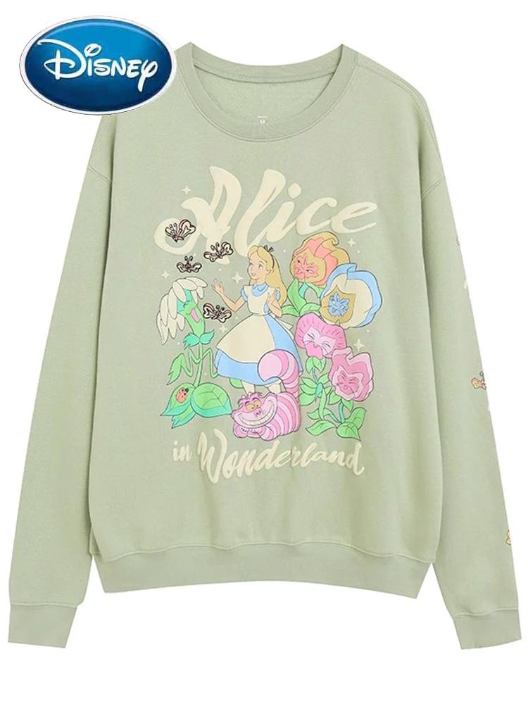 Disney Sweatshirt Alice in Wonderland Cheshire Cat Cartoon Print Harajuku Women O-Neck Pullover Long Sleeve Jumper Tops Female