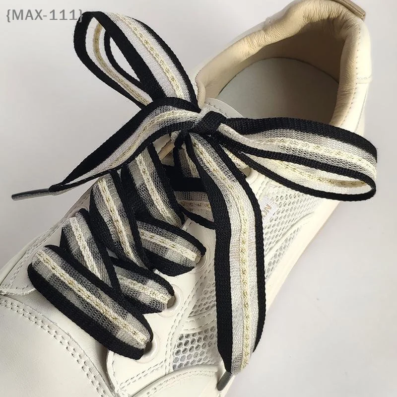 【xxx】2cm Bow Wide Flat Shoelaces Fish Silk Transparent Striped Shoelaces Sneaker Black Sport Training Shoes Casual Shoes Laces