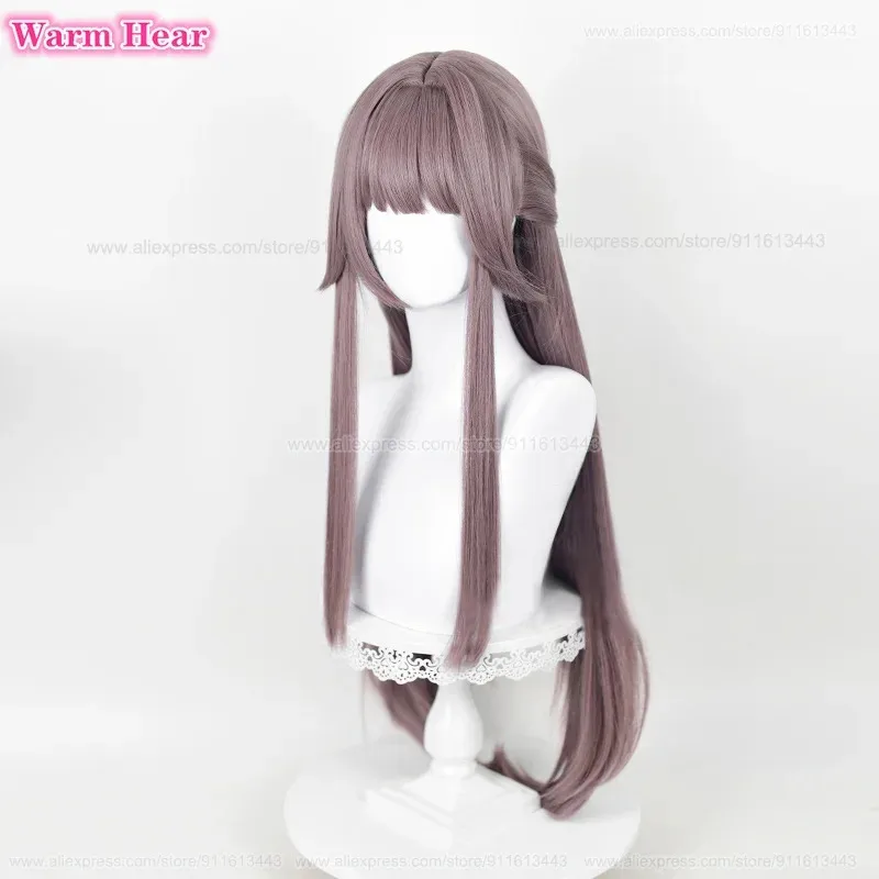 재고 있음 헤르타 합성 게임 HSR 88cm 롱 그레이 퍼플 코스프레 애니메이션 및 헤드웨어 내열 헤어 가발 + 가발 캡