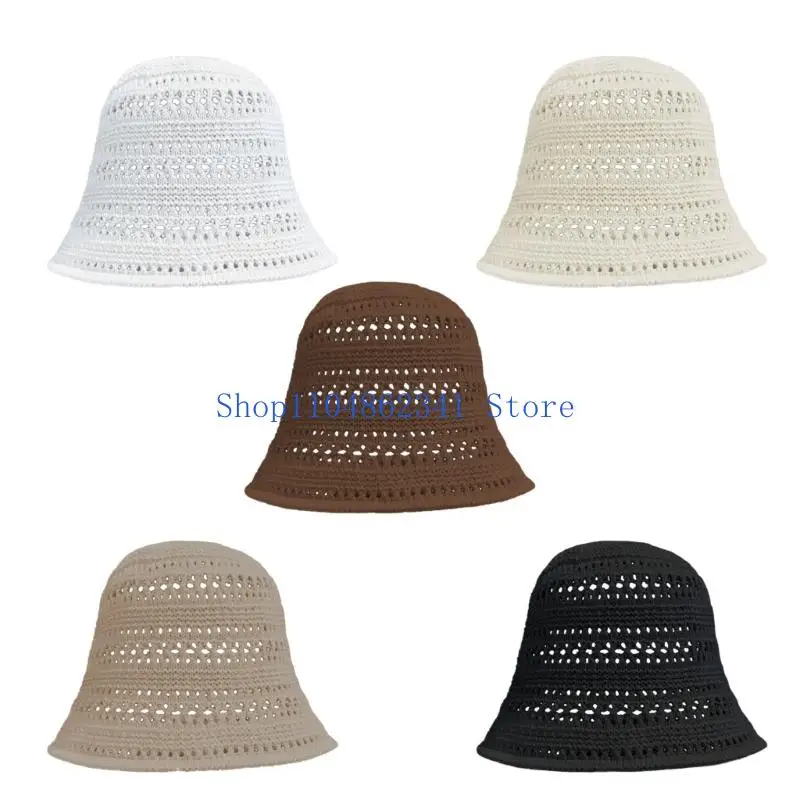 

5asd Lightweight Openwork Bucket Hat Cotton Yarn Knitted Beach Cap Breathable Hats For Summer Casual Wear