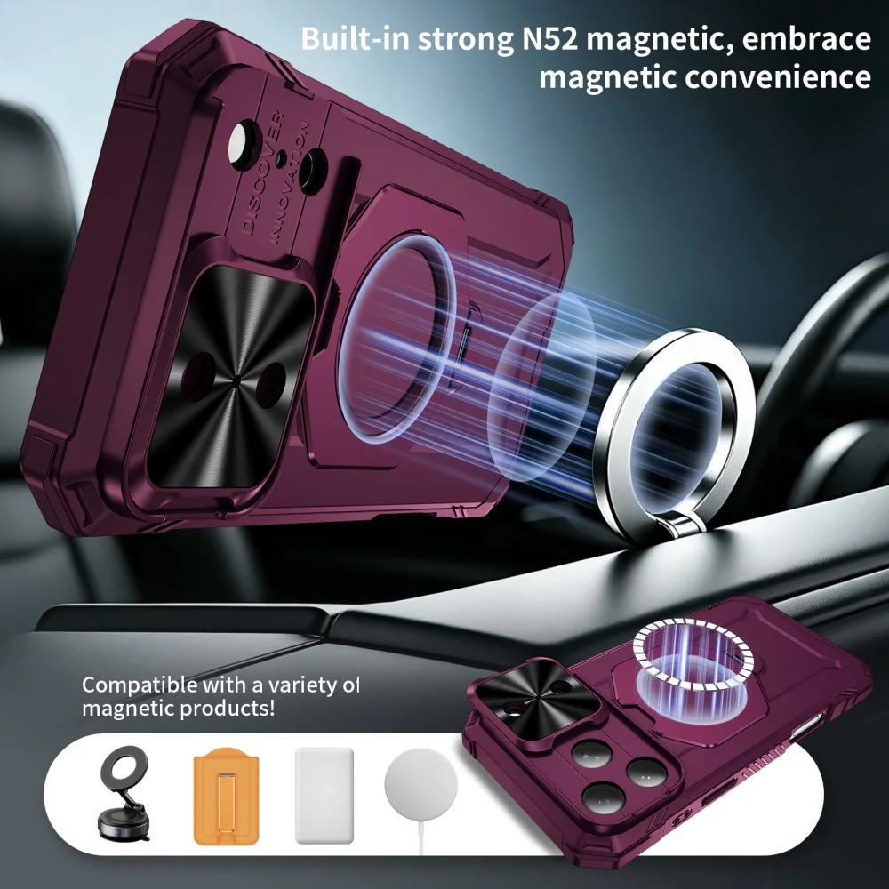 Luxury Mecha Armor For Magsafe Magnetic Stand Holder Case For iPhone 15 16 Plus 17 18 Pro Max 16E Slide Camera Protection Cover - view 5