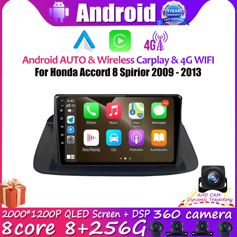 

For Honda Accord 8 Spirior 2009 2010 2011 2012 2013 RDS Video Player Stereo Android 14 Navigation GPS Autoradio DSP WIFI LTE