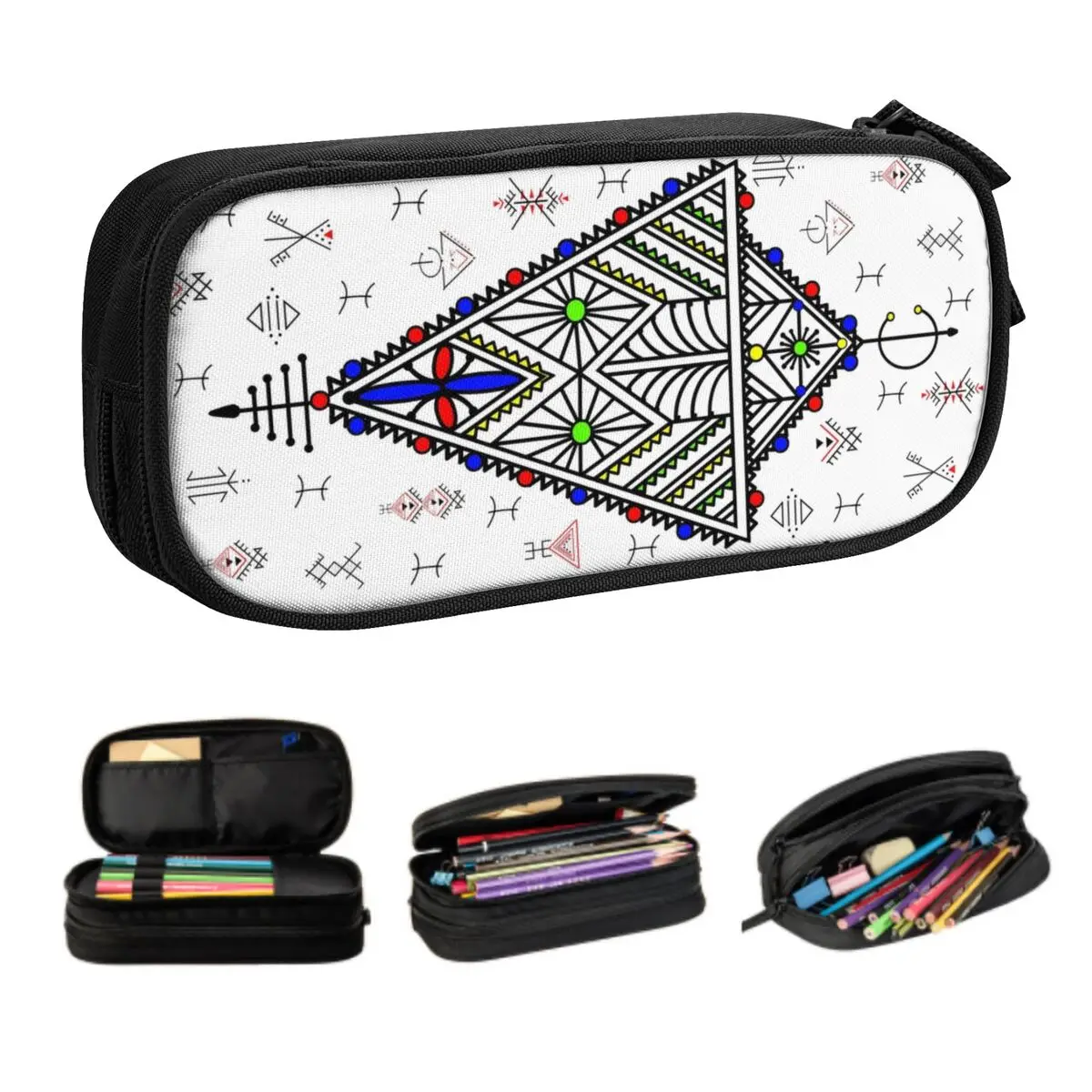 Custom Kabyle Amazigh Carpet Pencil Cases for Boys Gilrs Large Storage Africa Geometric Morocco Style Pen Bag Box Stationery