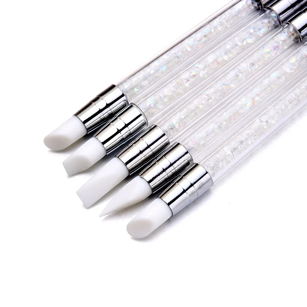 DIY Painting Glitter Rhinestone Dual-Ended 2 Ways Nail Pen Acrylic Manicure Dotting Pen Silicone Sculpture Carving Pen 1pcs