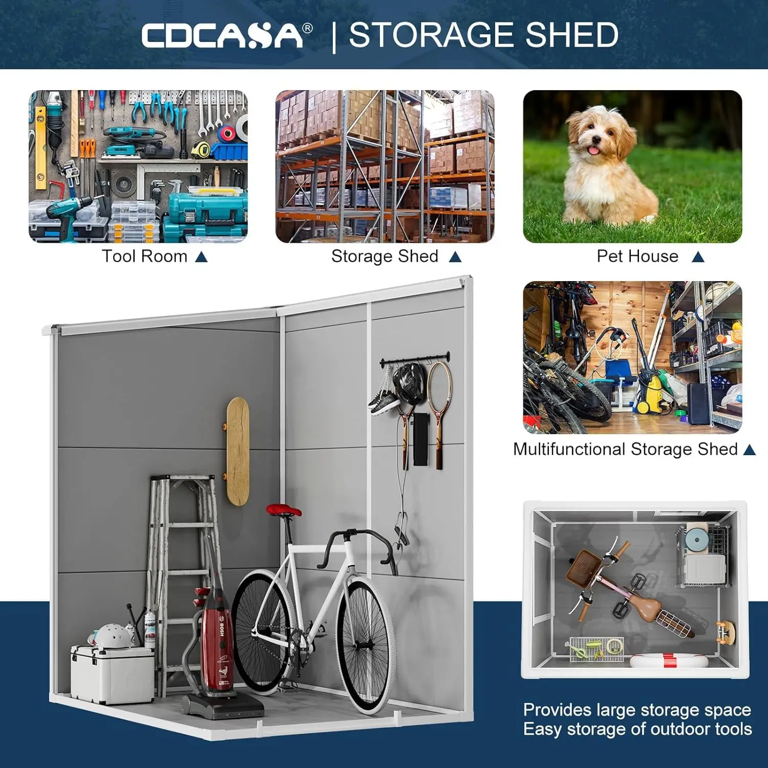 Resin Storage Shed with Floor 5x4 FT Light Gray Outdoor Garden Tool House, Customized - view 4