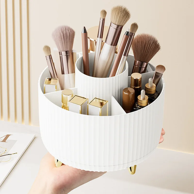 5 Slot 360° Rotating Desktop Makeup Cosmetic Storage Box Large Capacity for Bathroom Portable Lipstick Makeup Brush Pen Holder